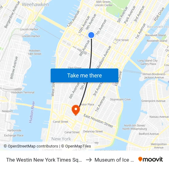 The Westin New York Times Square Hotel to Museum of Ice Cream map