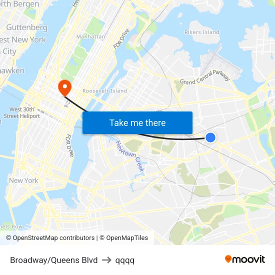 Broadway/Queens Blvd to qqqq map
