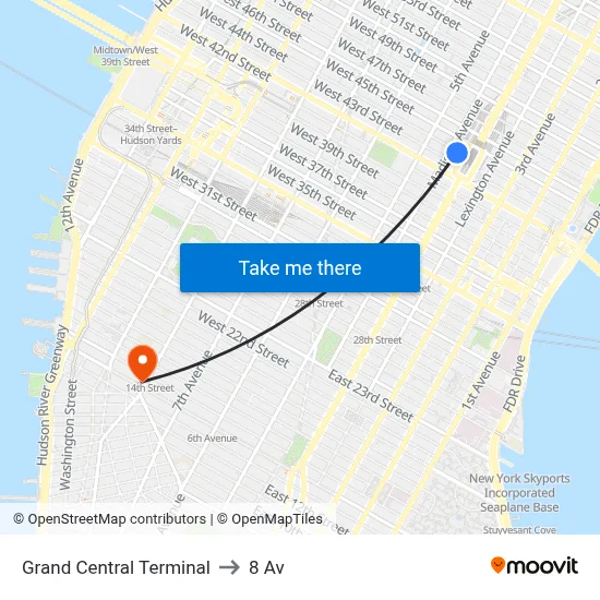 Grand Central Terminal to 8 Av map