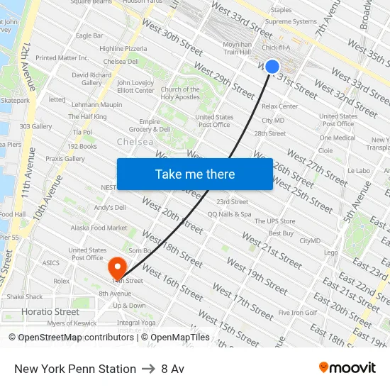 New York Penn Station to 8 Av map