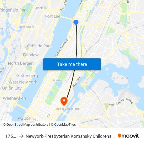 175 St to Newyork-Presbyterian Komansky Children's Hospital map