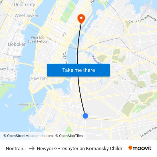 Nostrand Av to Newyork-Presbyterian Komansky Children's Hospital map