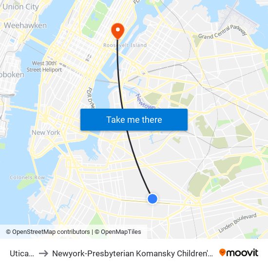 Utica Av to Newyork-Presbyterian Komansky Children's Hospital map