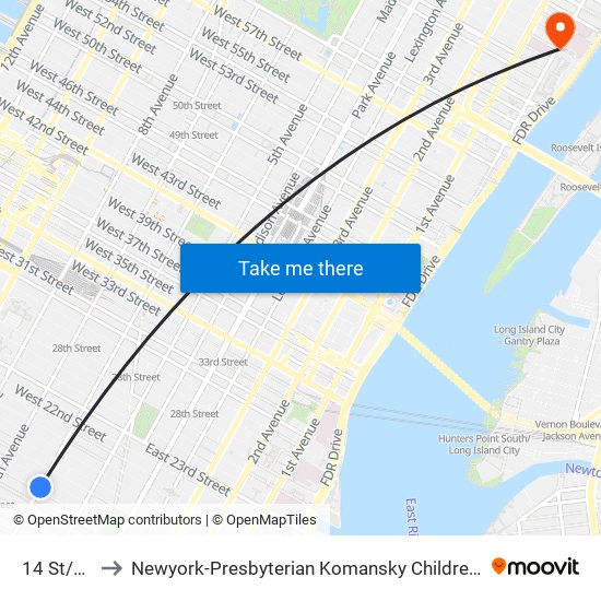14 St/6 Av to Newyork-Presbyterian Komansky Children's Hospital map
