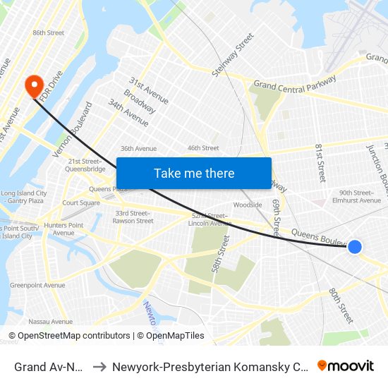 Grand Av-Newtown to Newyork-Presbyterian Komansky Children's Hospital map