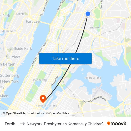 Fordham to Newyork-Presbyterian Komansky Children's Hospital map