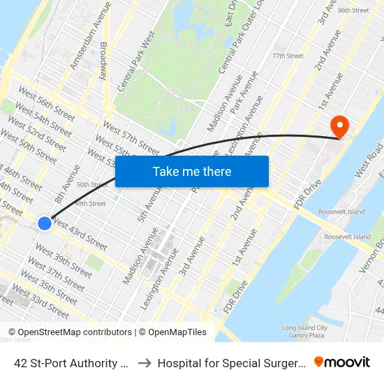 42 St-Port Authority Bus Terminal to Hospital for Special Surgery Main Hospital map