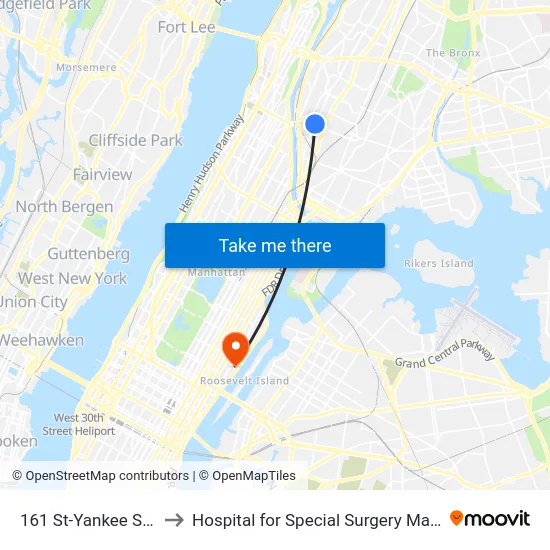 161 St-Yankee Stadium to Hospital for Special Surgery Main Hospital map