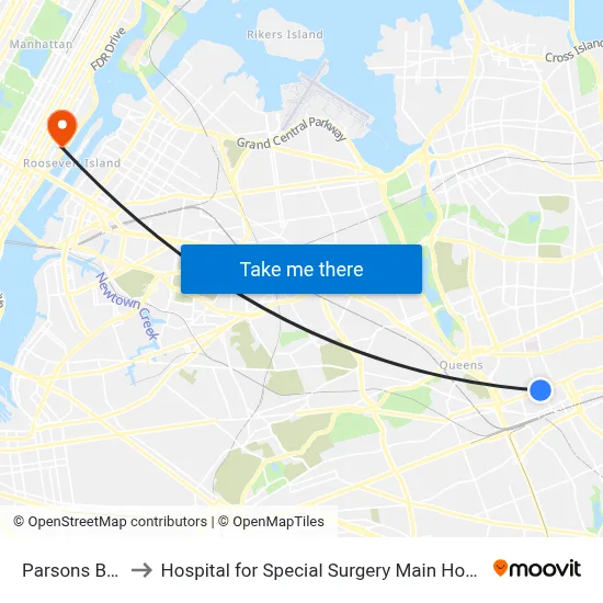 Parsons Blvd to Hospital for Special Surgery Main Hospital map