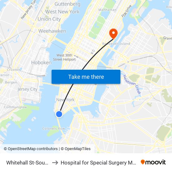 Whitehall St-South Ferry to Hospital for Special Surgery Main Hospital map