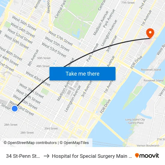 34 St-Penn Station to Hospital for Special Surgery Main Hospital map