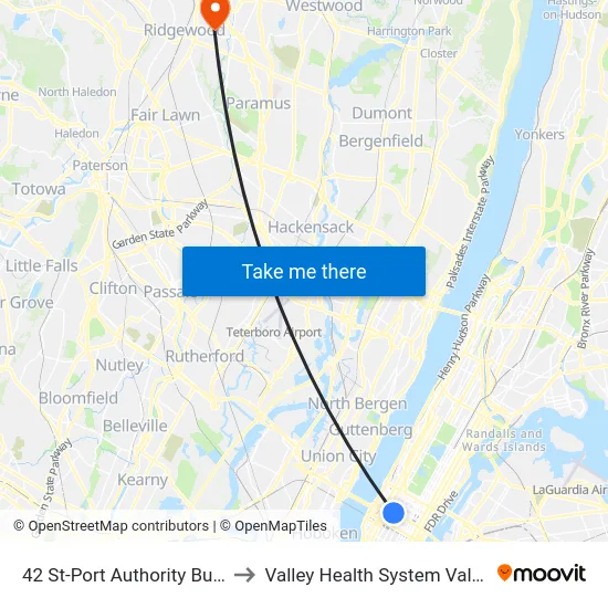 42 St-Port Authority Bus Terminal to Valley Health System Valley Hospital map