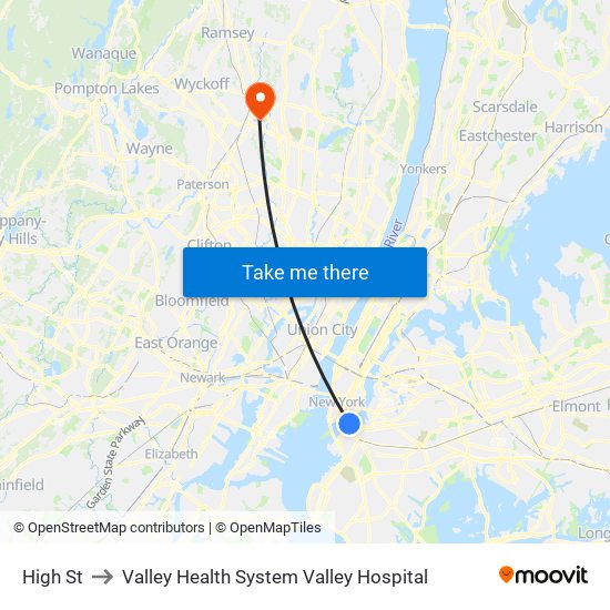 High St to Valley Health System Valley Hospital map