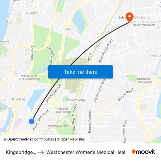 Kingsbridge Rd to Westchester Women's Medical Healthcare map
