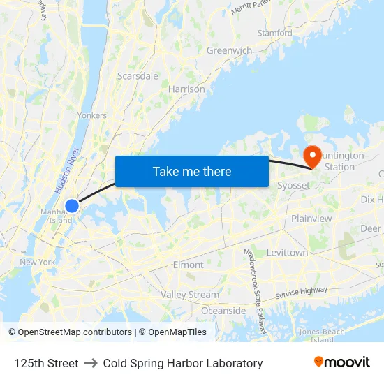 125th Street to Cold Spring Harbor Laboratory map