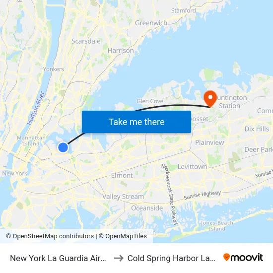 New York La Guardia Airport LGA to Cold Spring Harbor Laboratory map