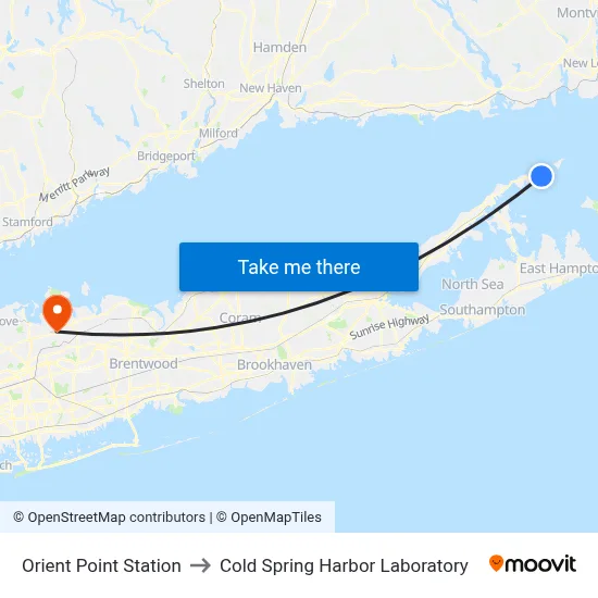 Orient Point Station to Cold Spring Harbor Laboratory map