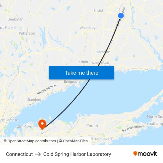 Connecticut to Cold Spring Harbor Laboratory map