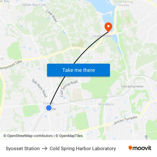 Syosset Station to Cold Spring Harbor Laboratory map