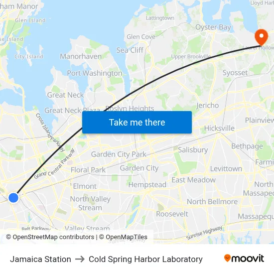 Jamaica Station to Cold Spring Harbor Laboratory map