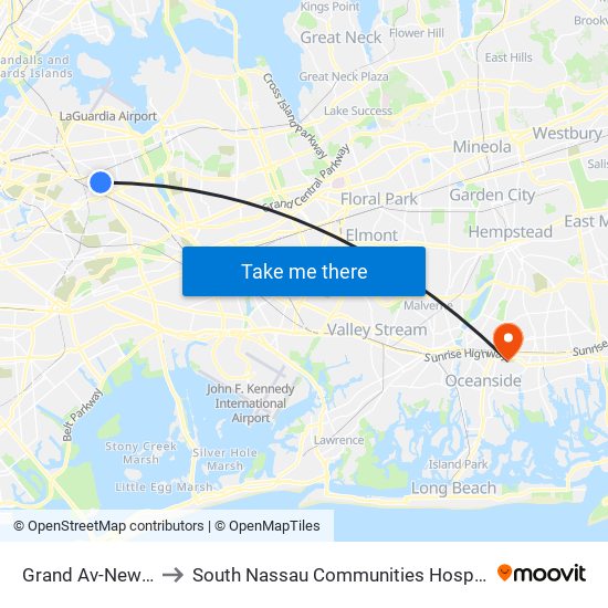 Grand Av-Newtown to South Nassau Communities Hospital Annex map