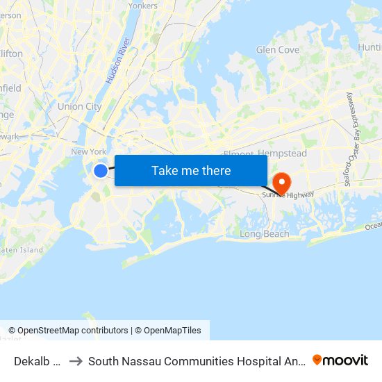 Dekalb Av to South Nassau Communities Hospital Annex map