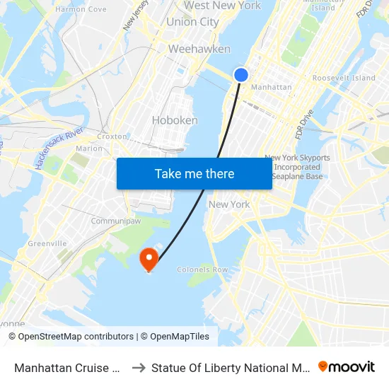 Manhattan Cruise Parking to Statue Of Liberty National Monument map