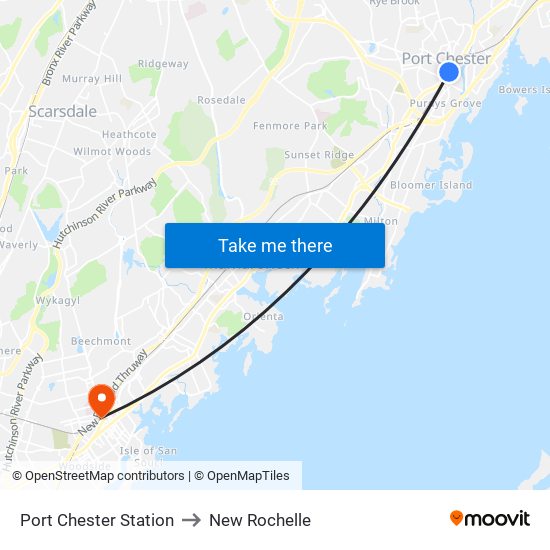 Port Chester Station to New Rochelle map