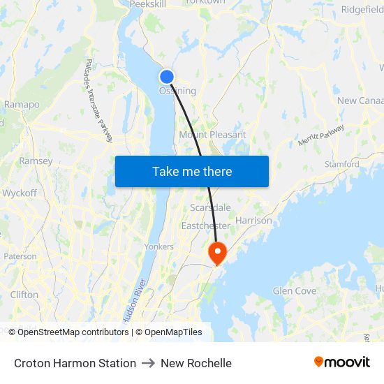 Croton Harmon Station to New Rochelle map