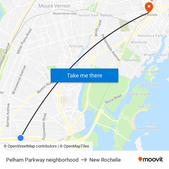 Pelham Parkway neighborhood to New Rochelle map