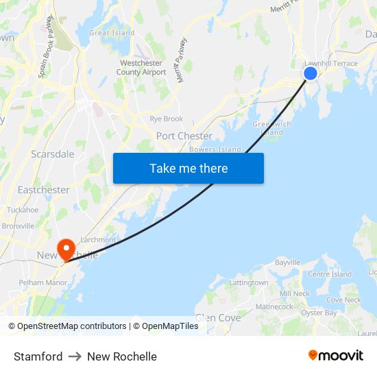 Stamford to New Rochelle map