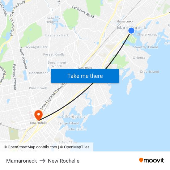 Mamaroneck to New Rochelle map