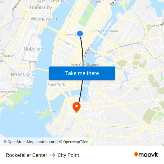Rockefeller Center to City Point map