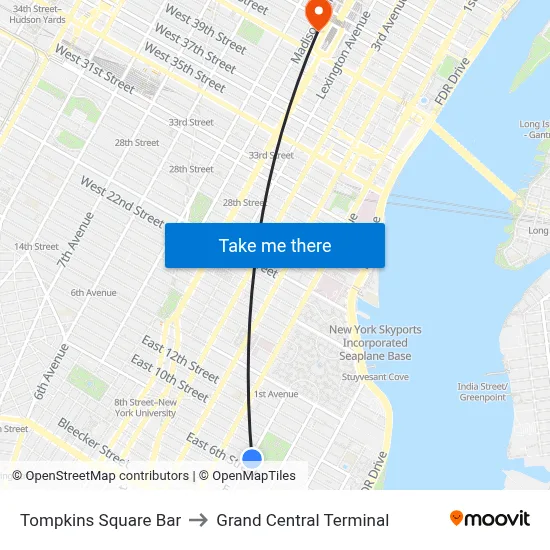 Tompkins Square Bar to Grand Central Terminal map