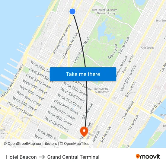 Hotel Beacon to Grand Central Terminal map