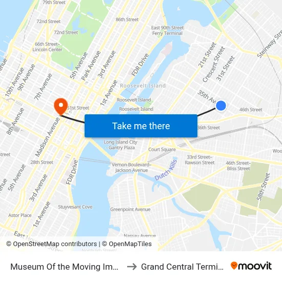 Museum Of the Moving Image to Grand Central Terminal map