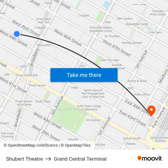 Shubert Theatre to Grand Central Terminal map
