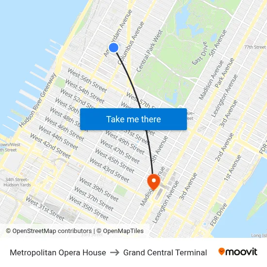 Metropolitan Opera House to Grand Central Terminal map