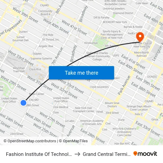 Fashion Institute Of Technology to Grand Central Terminal map