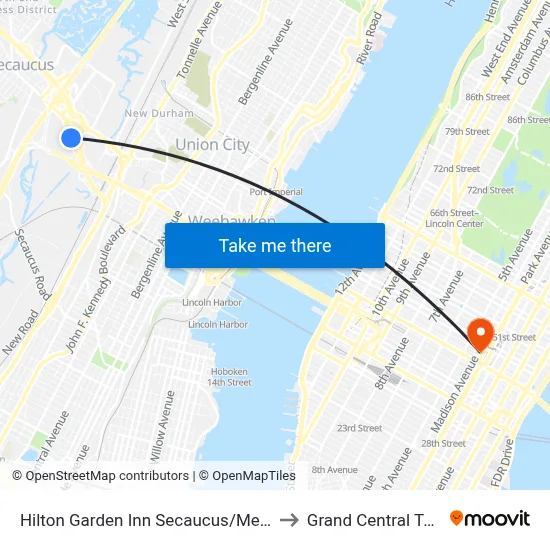 Hilton Garden Inn Secaucus/Meadowlands to Grand Central Terminal map