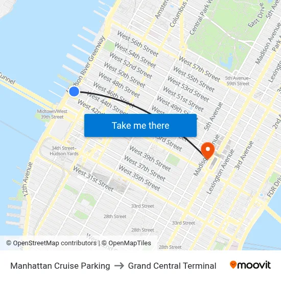 Manhattan Cruise Parking to Grand Central Terminal map