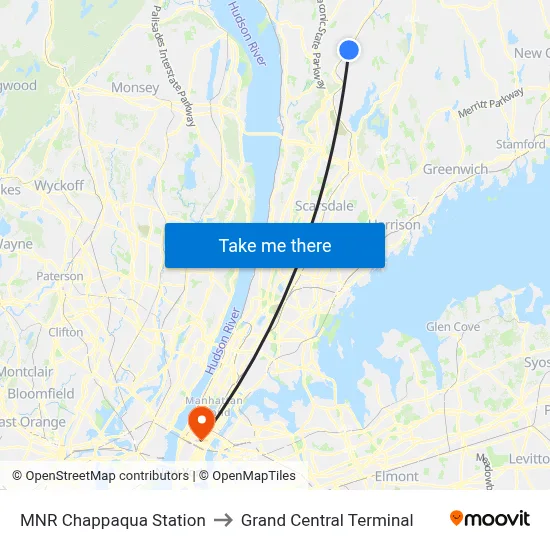 MNR Chappaqua Station to Grand Central Terminal map