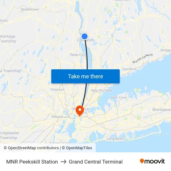 MNR Peekskill Station to Grand Central Terminal map