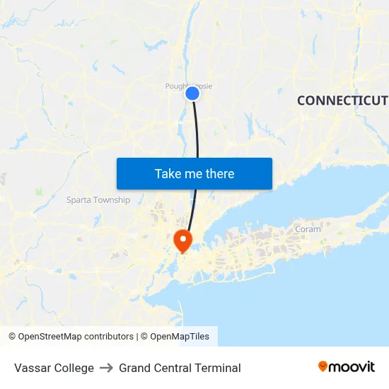 Vassar College to Grand Central Terminal map