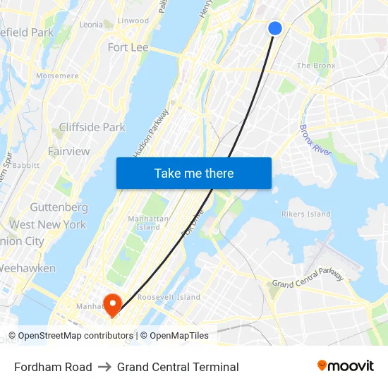 Fordham Road to Grand Central Terminal map