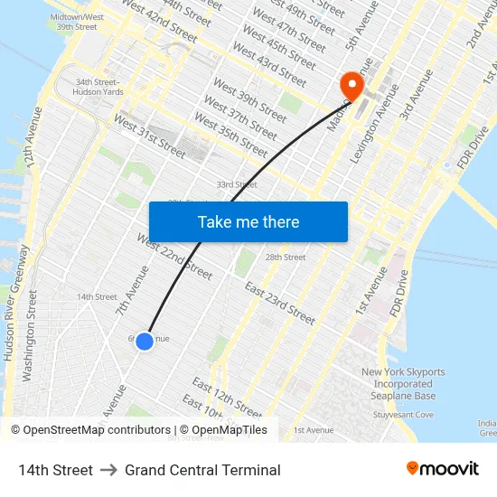 14th Street to Grand Central Terminal map
