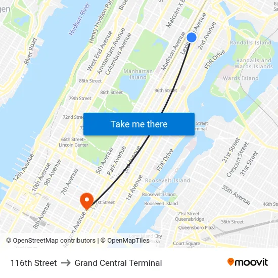 116th Street to Grand Central Terminal map