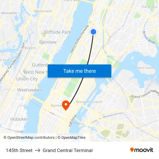 145th Street to Grand Central Terminal map