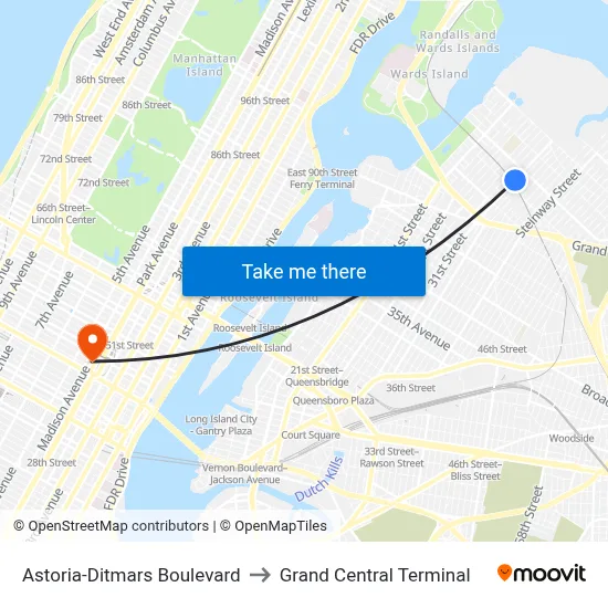 Astoria-Ditmars Boulevard to Grand Central Terminal map