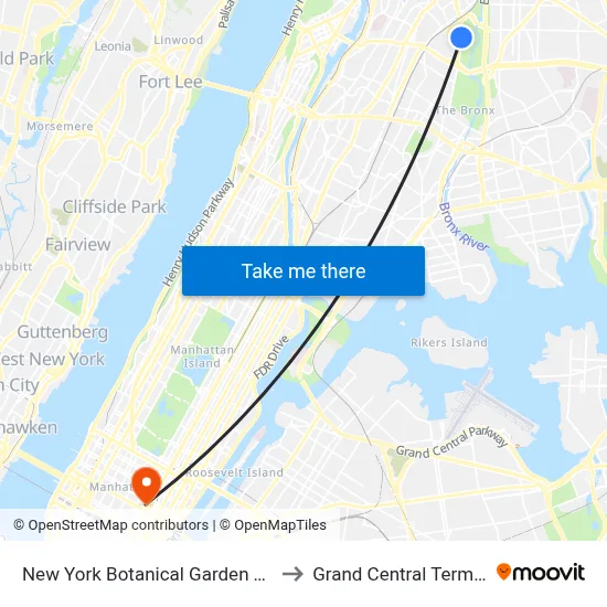 New York Botanical Garden Tram to Grand Central Terminal map